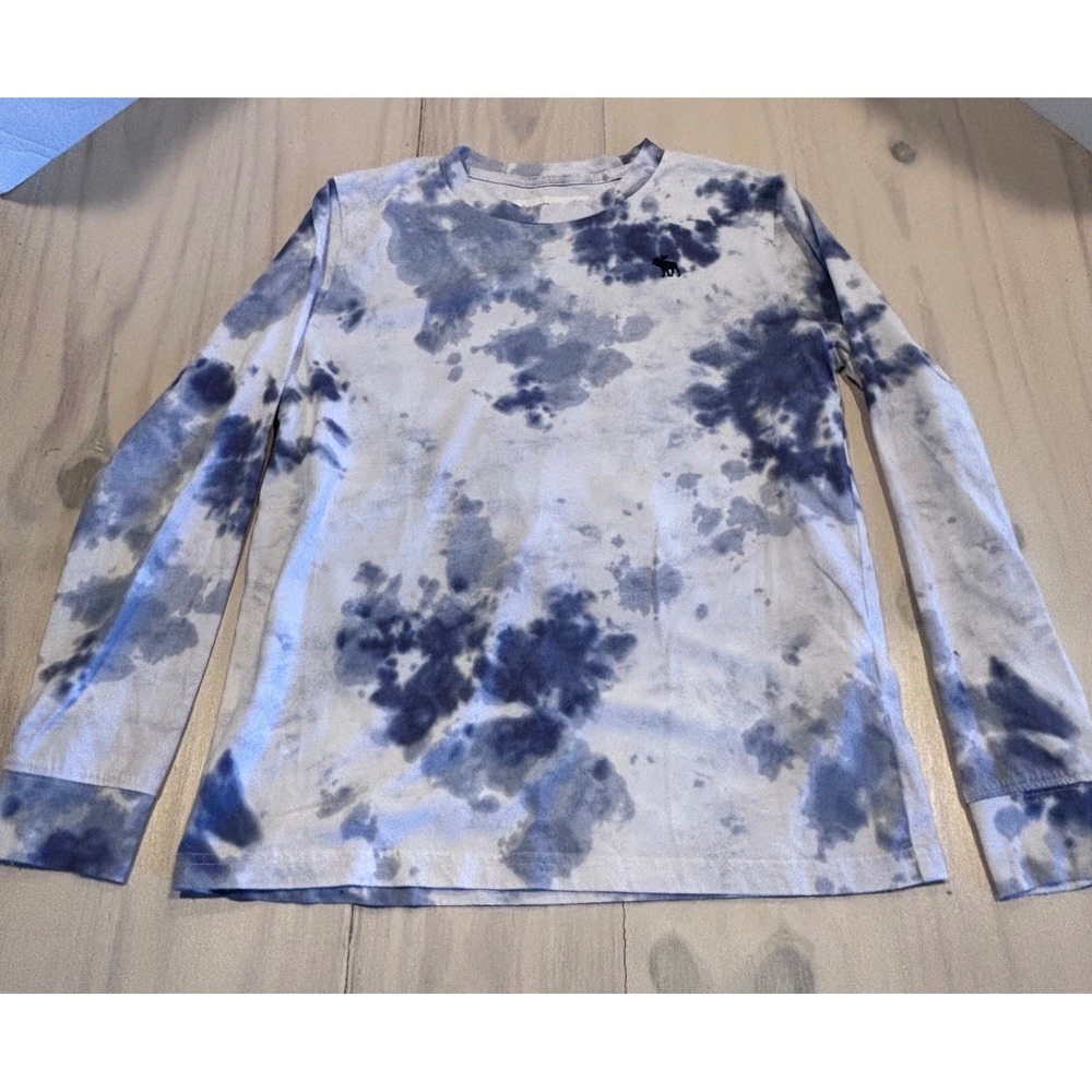 Abercrombie Kids Blue White Tie Dye Long Sleeve Crew Neck T-Shirt Size 11/12